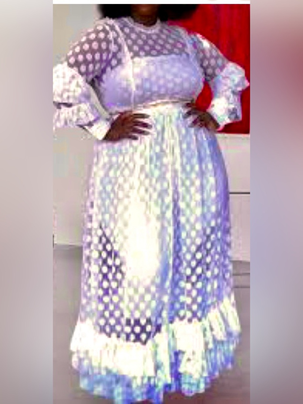 White Long-Sleeve Eyelet Maxi Overlay with Ruffle Hem
